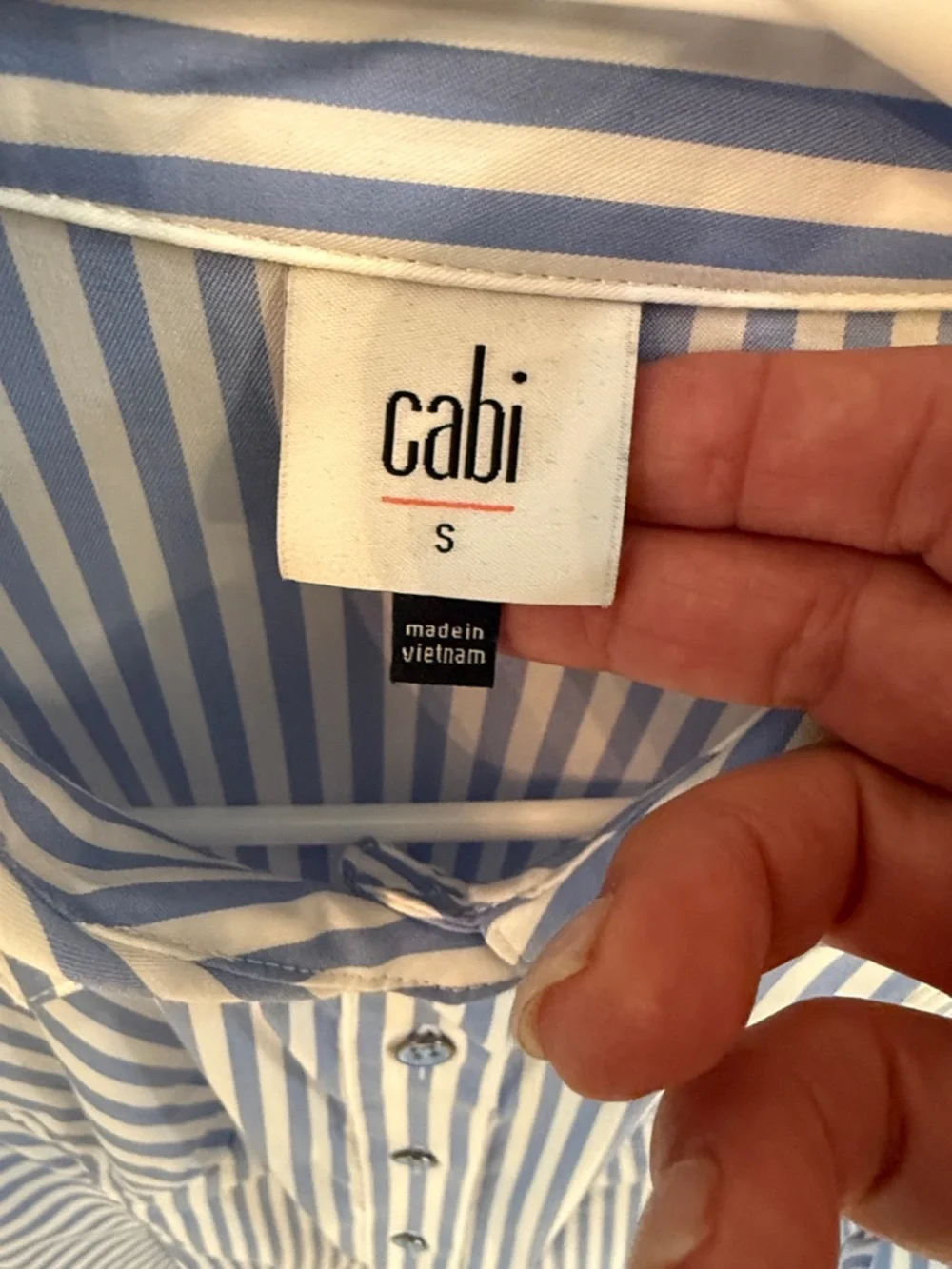 CAbi -6706 Blue and White Vertical Stripe Button-Up Shirt/Dress - Picture 2 of 4